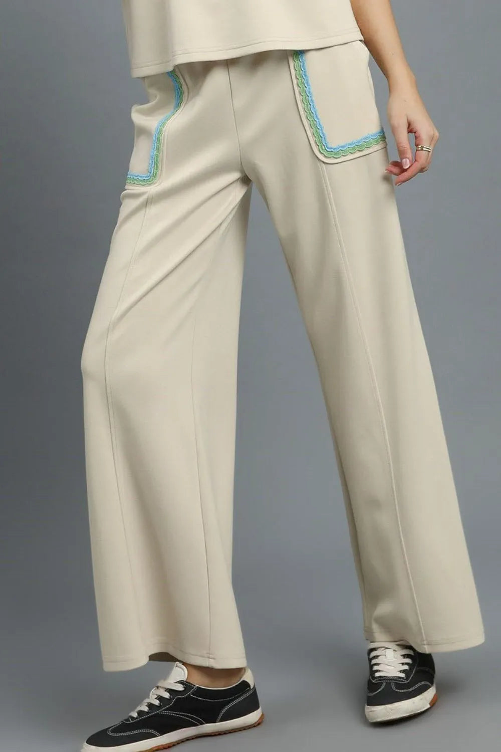 Umgee Drawstring Wide Leg Pants with Scallop Trim Detail - Sydney So Sweet