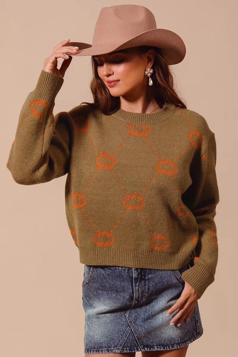 SO ME Pumpkin Rhombus Halloween Thanksgiving Sweater - Sydney So Sweet