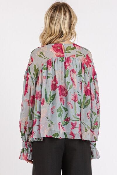 Mittoshop Floral Round Neck Flounce Sleeve Blouse - Sydney So Sweet