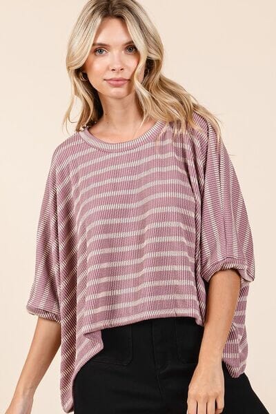 Mittoshop Texture Striped Print Round Neck Dolman Sleeve Top - Sydney So Sweet