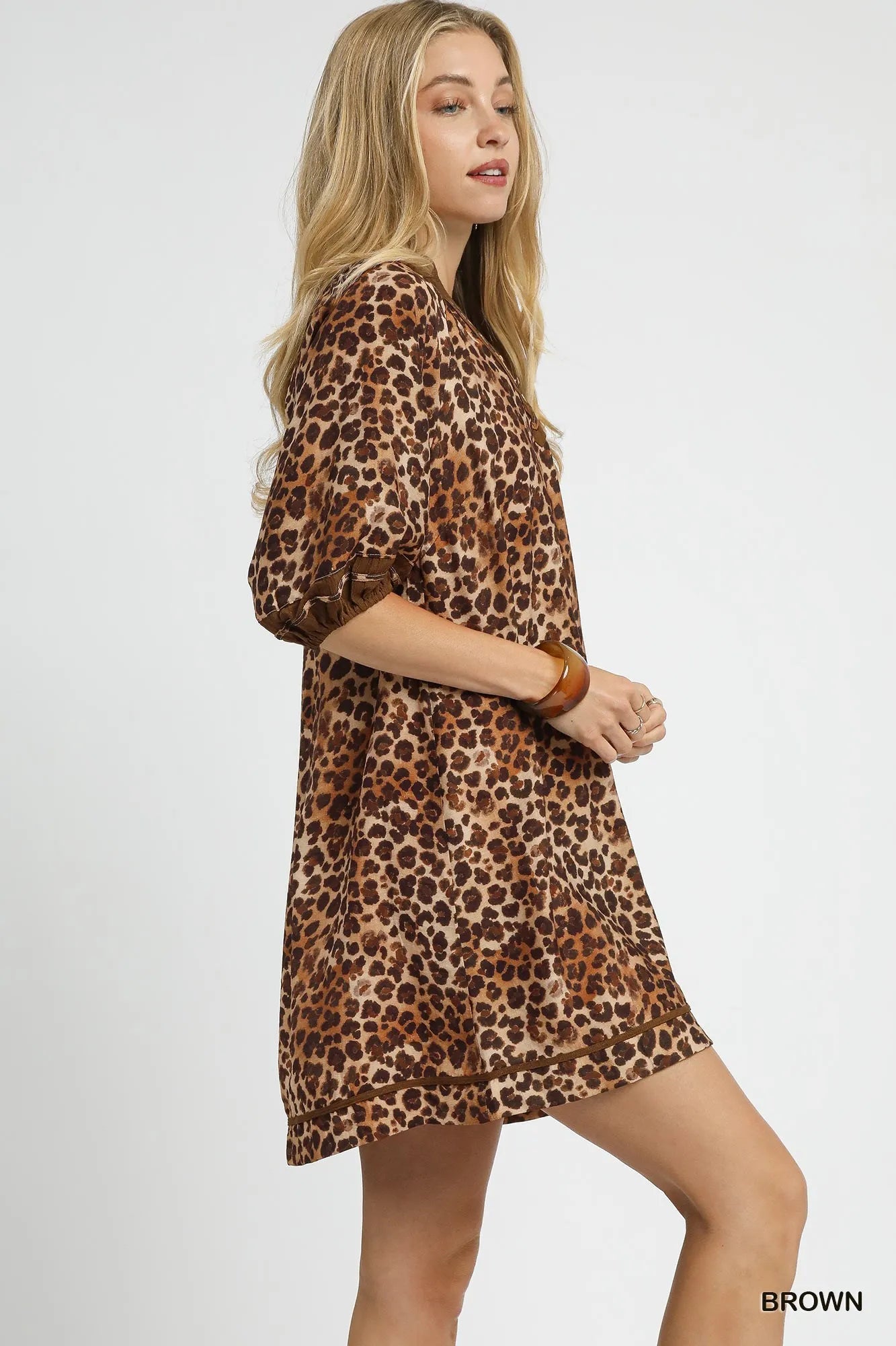 Umgee Full Size Leopard Print Mini Dress with Contrast Trim Plus Size - Sydney So Sweet