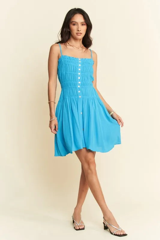 Davi & Dani Smocking Bodice Sleeveless Button Down Mini Dress - Sydney So Sweet