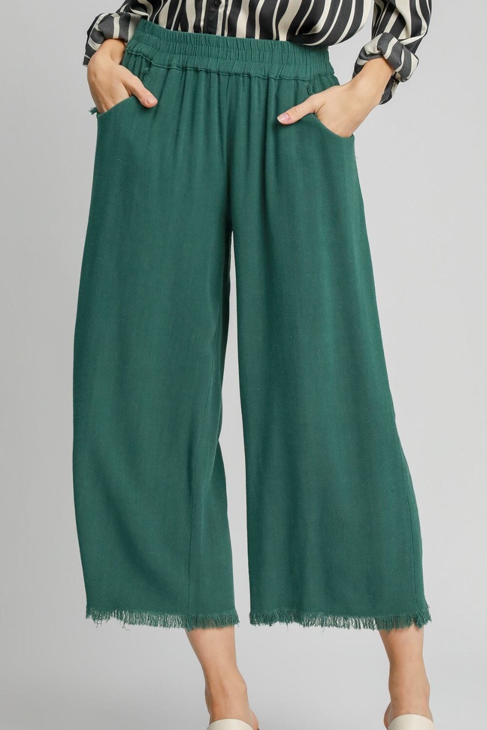 Umgee Full Size Linen Blend Elastic Waistband Wide Leg Pants Plus Size - Sydney So Sweet