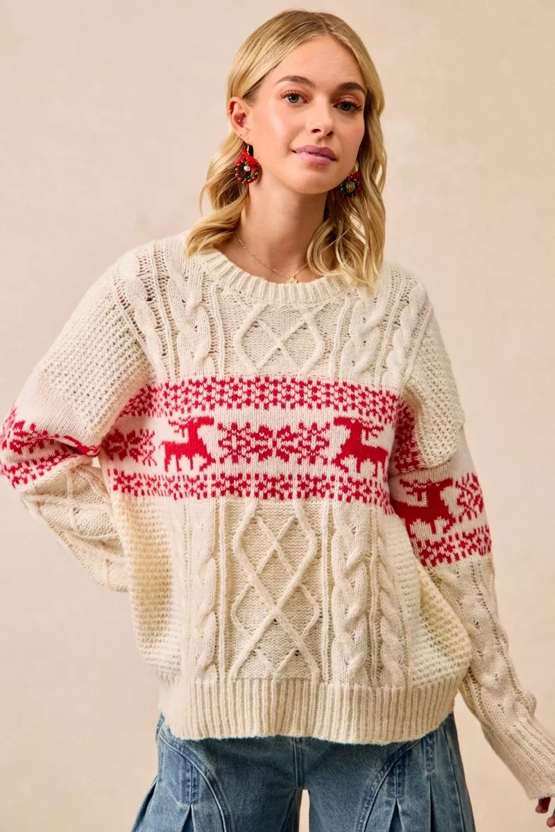 BiBi Christmas Theme Patterned Cable Knit Sweater - Sydney So Sweet