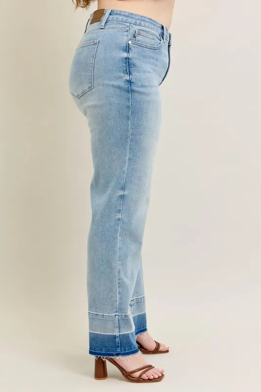 Judy Blue Full Size Mr Release Hem Wide Leg Jeans Plus Size - Sydney So Sweet