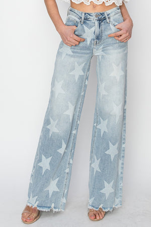 RISEN Full Size Raw Hem Star Wide Leg Jeans - Sydney So Sweet