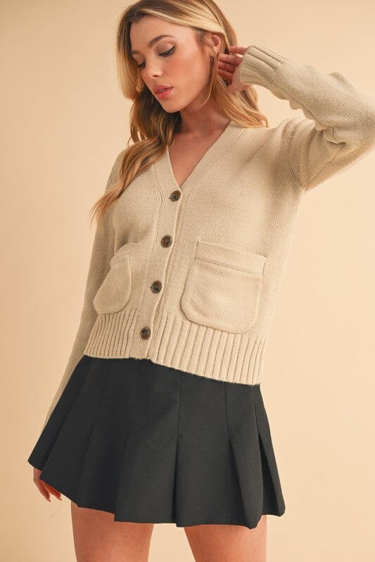 Aemi + Co Ribbed Hem Button Down V-Neck Cardigan - Sydney So Sweet