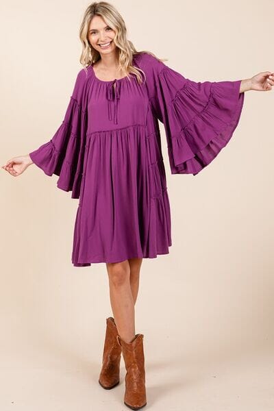 Mittoshop Frill Tie Neck Bell Sleeve Dress - Sydney So Sweet