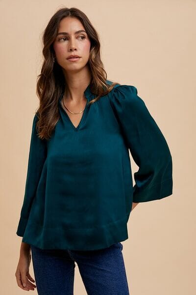 Annie Wear Satin Notched Three-Quarter Sleeve Blouse - Sydney So Sweet