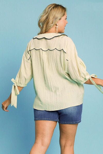 Umgee Full Size Embroidered Detail Button Down Shirt Plus Size - Sydney So Sweet