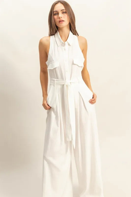 HYFVE Sleeveless Tie Waist Wide Leg Jumpsuit - Sydney So Sweet
