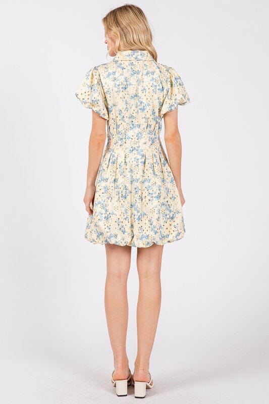 GeeGee Floral Eyelet Zipper Front Puff Sleeve Mini Dress - Sydney So Sweet