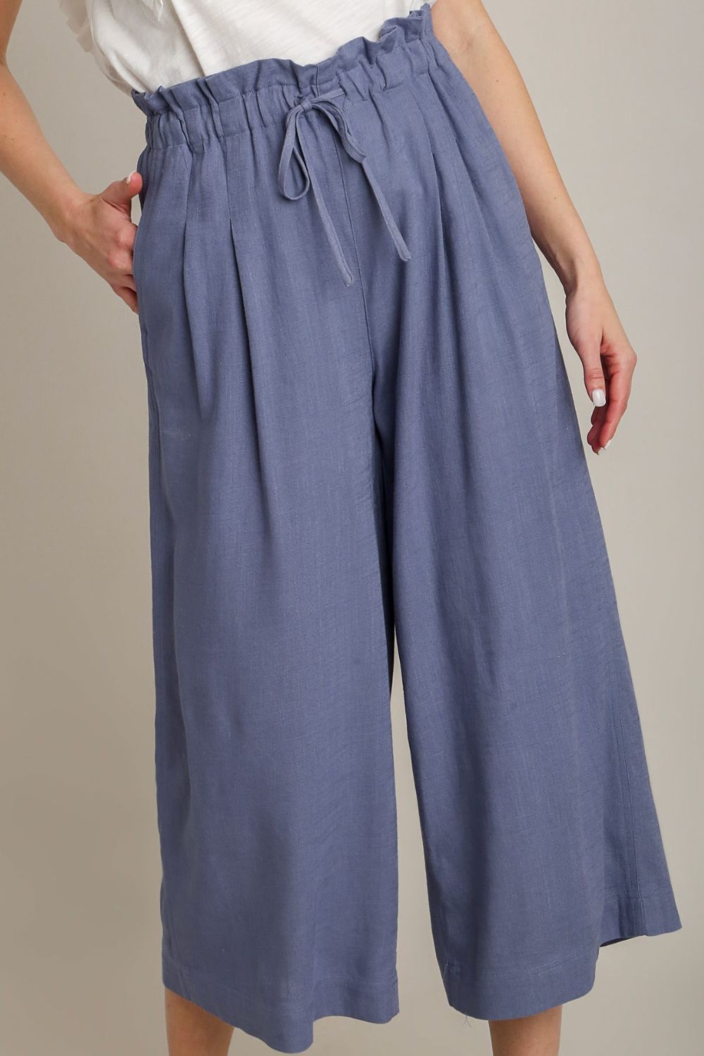 Umgee Full Size Linen Wide Fit Pants with Drawstring Plus Size - Sydney So Sweet