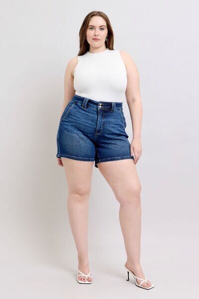 Judy Blue Full Size Double Button Waistband Denim Shorts Plus Size - Sydney So Sweet