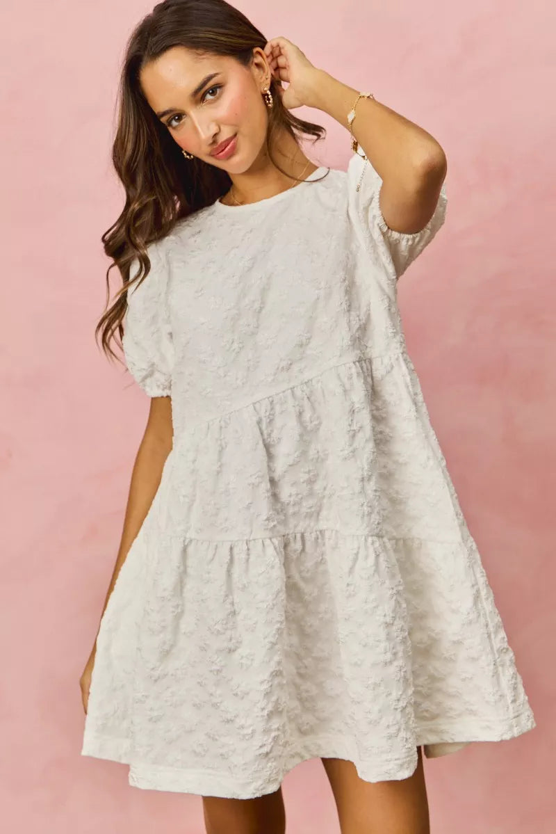 SO ME Floral Jacquard Diagnol Tiered Short Mini Dress - Sydney So Sweet