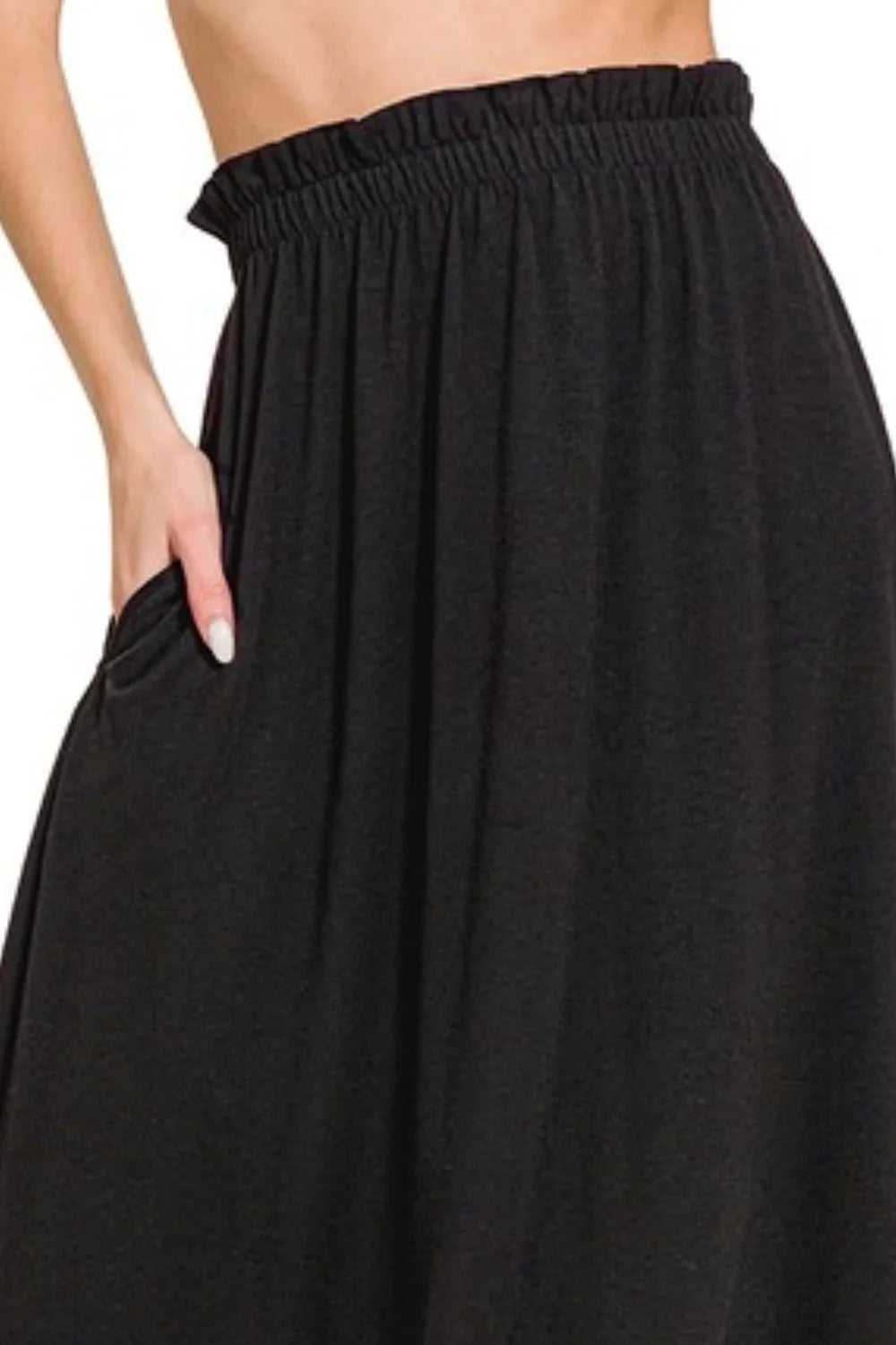 Zenana Paperbag Waist Midi Skirt With Pockets - Sydney So Sweet