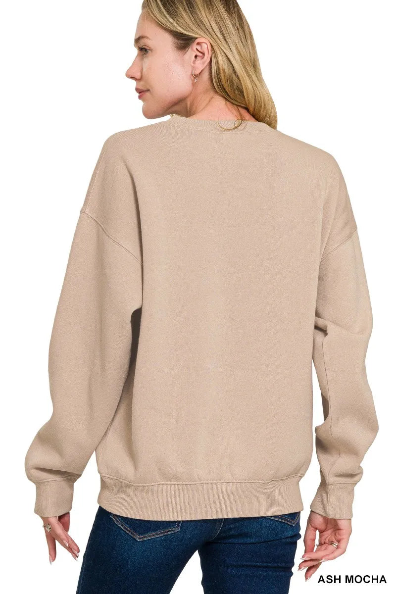 Zenana Fleece Crewneck Long Sleeve Sweatshirt - Sydney So Sweet