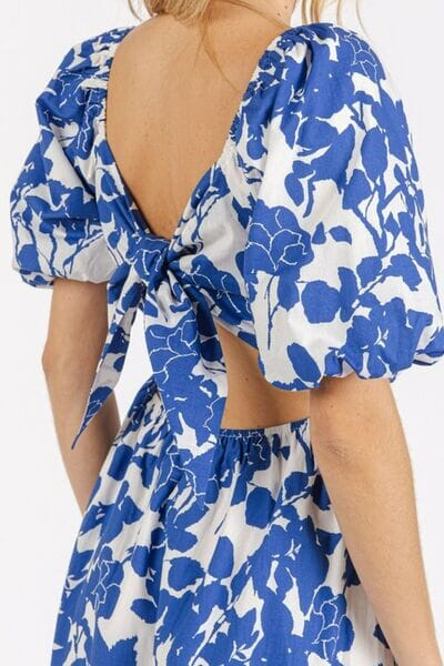 Mittoshop Cutout Back Floral Sweetheart Neck Puff Sleeve Dress - Sydney So Sweet