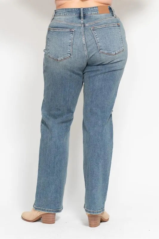 Judy Blue Full Size High Waist Distressed Dad Jean Plus Size - Sydney So Sweet