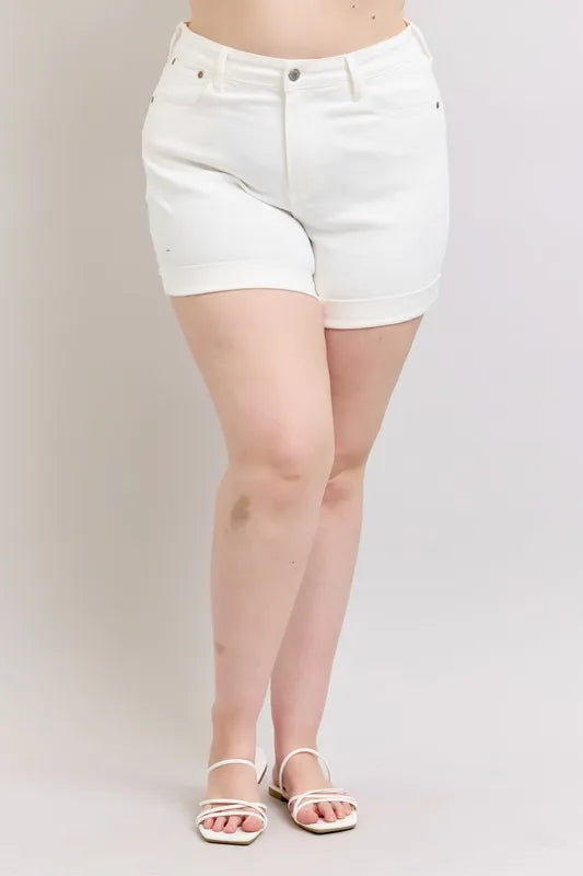 Judy Blue Full Size High Waist Double Roll Cuff Denim Shorts Plus Size - Sydney So Sweet