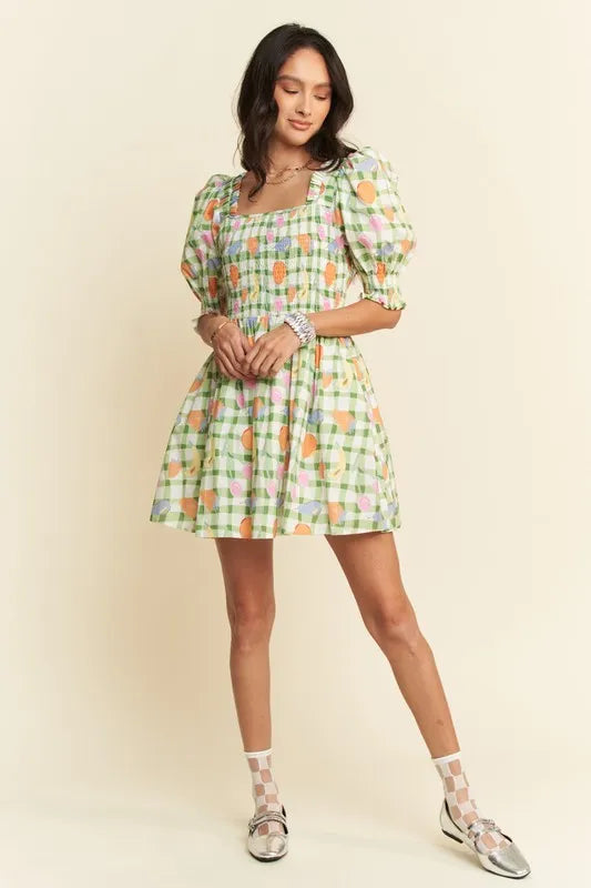 Davi & Dani Fruits Printed Smocking Mini Dress - Sydney So Sweet