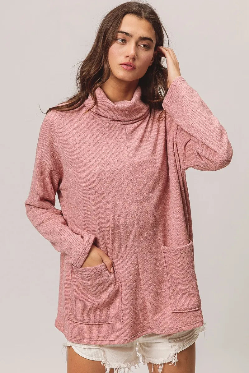 BiBi Piper Rib Double Pocket Turtle Neck Sweater - Sydney So Sweet