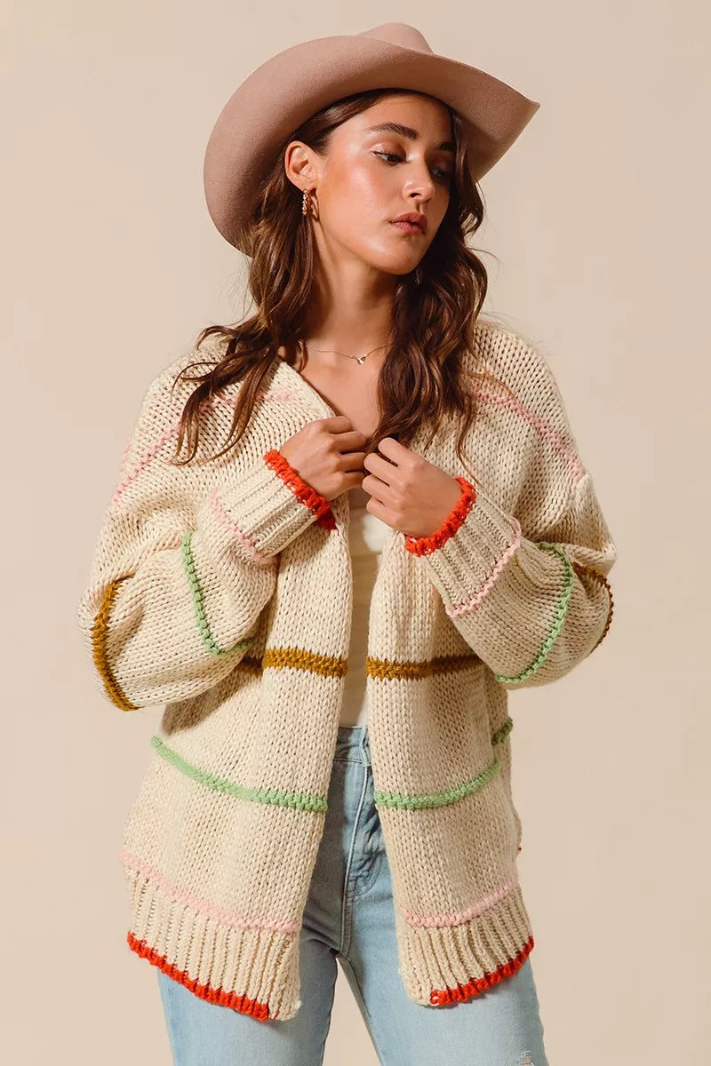 SO ME Loose Fit Multi Stripe Open Front Cardigan - Sydney So Sweet