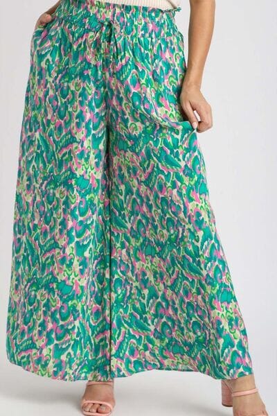 Umgee Full Size Mixed Print High Waist Wide Leg Pants Plus Size - Sydney So Sweet