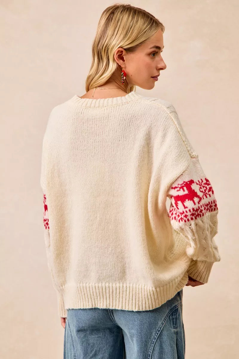 BiBi Christmas Theme Patterned Cable Knit Sweater - Sydney So Sweet