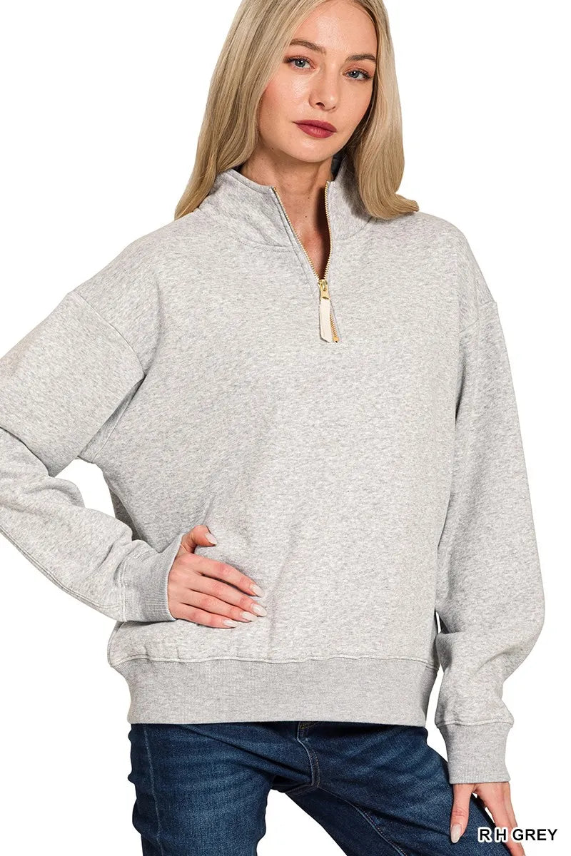 Zenana Fleece Half Zip Sweatshirt - Sydney So Sweet