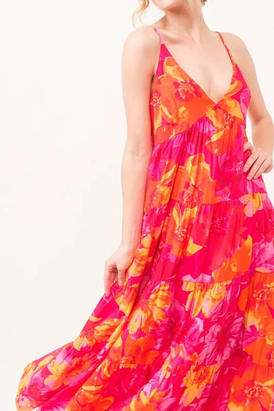 And The Why Floral Tiered Maxi Cami Dress with Pockets - Sydney So Sweet