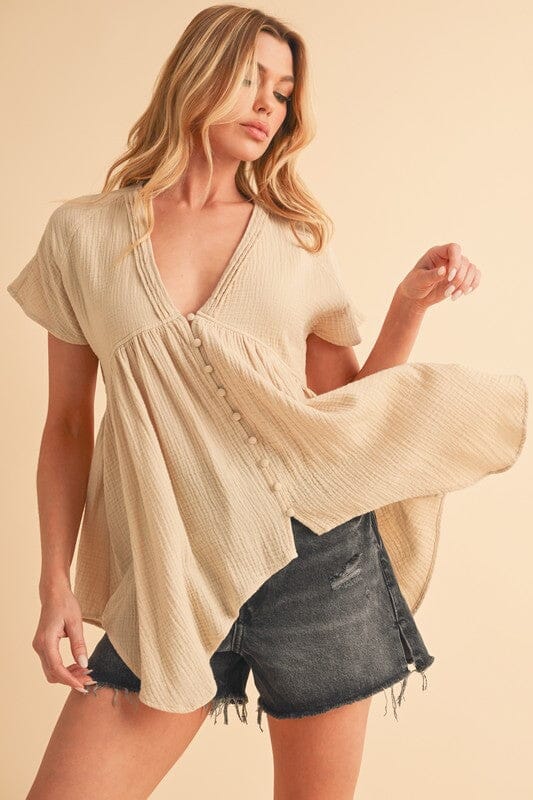 Aemi + Co Tuck Detail V-Neck Short Sleeve Blouse - Sydney So Sweet