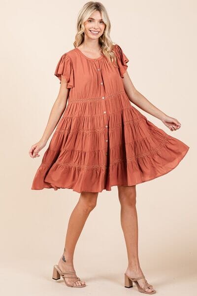 Mittoshop Lace Detail Ruffled Button Down Tiered Dress - Sydney So Sweet