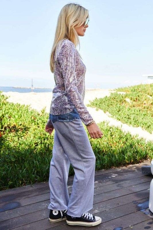 Davi & Dani Sequin Mock Neck Long Sleeve Mesh Top - Sydney So Sweet