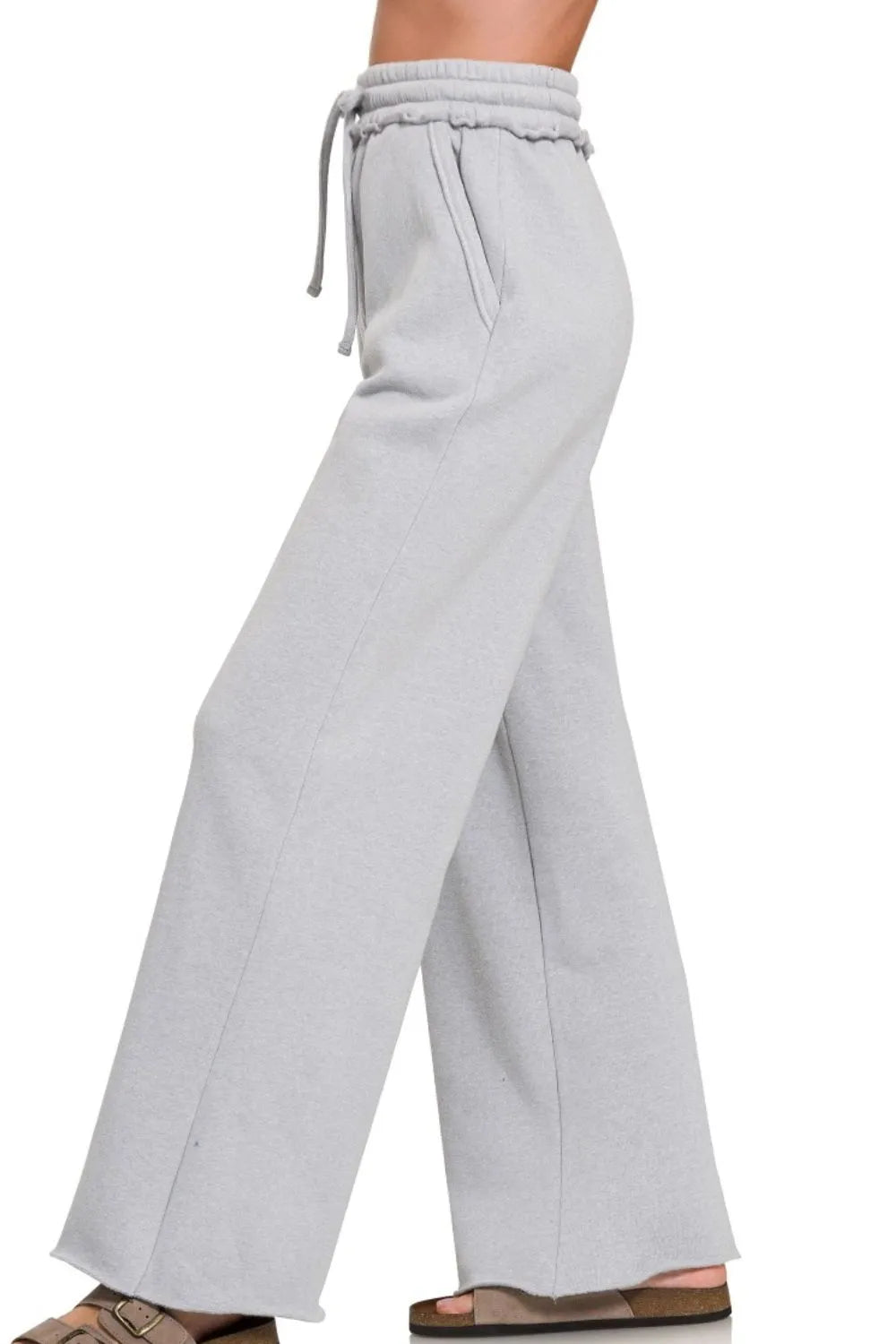 Zenana Fleece Exposed Seam Wide Leg Sweatpants - Sydney So Sweet