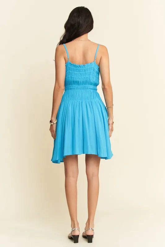 Davi & Dani Smocking Bodice Sleeveless Button Down Mini Dress - Sydney So Sweet