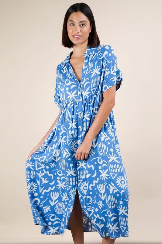 VERY J Plus Size Oversized Printed Shirt Midi Dress - Sydney So Sweet