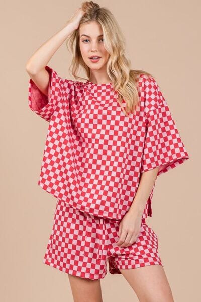 Ces Femme Checkered Round Neck Top and Shorts Set - Sydney So Sweet