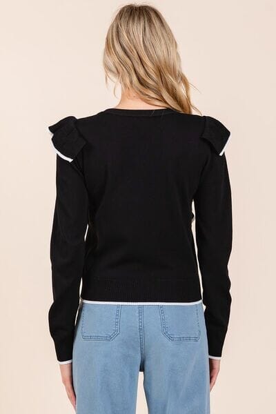 Mittoshop Contrast Trim Ruffled Round Neck Knit Top - Sydney So Sweet