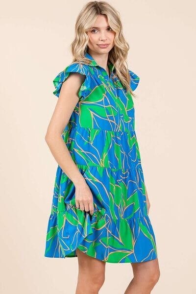 Mittoshop Leaf Print Ruffle Sleeve Tiered Mini Dress - Sydney So Sweet