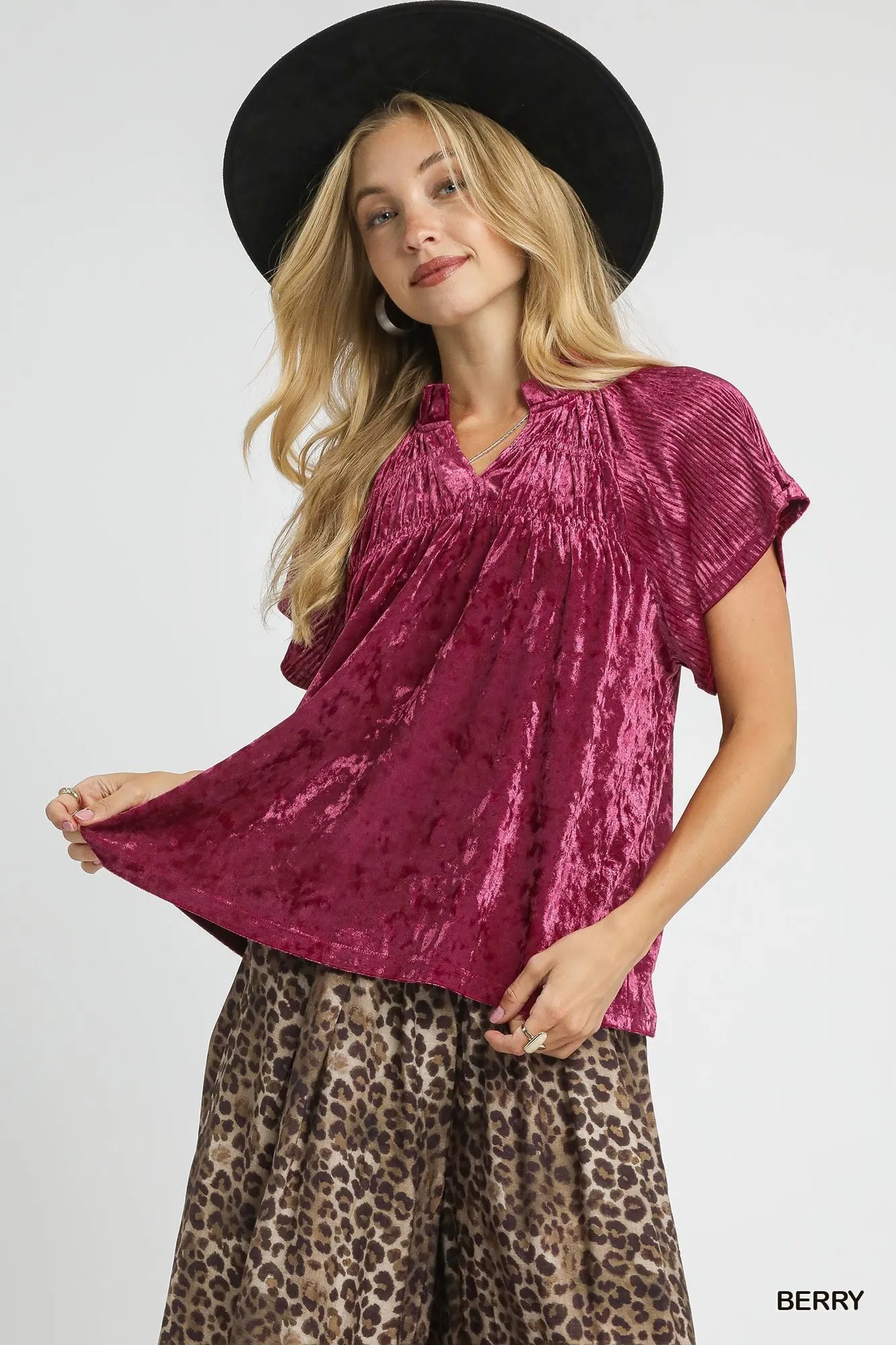 Umgee Crushed Velvet Pleated Blouse - Sydney So Sweet