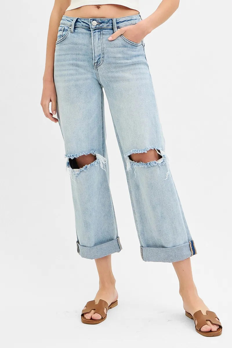 RISEN Full Size Mid Rise Fit Boyfriend Jeans with Cuff Plus Size - Sydney So Sweet