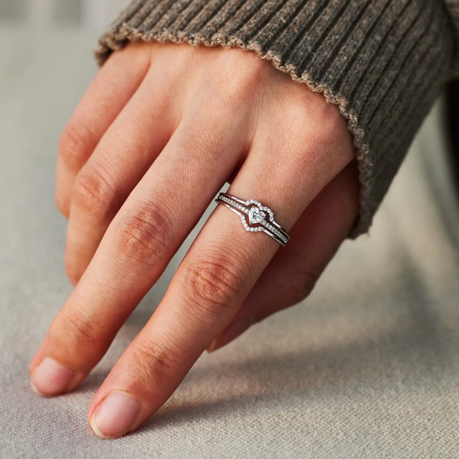 925 Sterling Silver Inlaid Zircon Heart Ring - Sydney So Sweet
