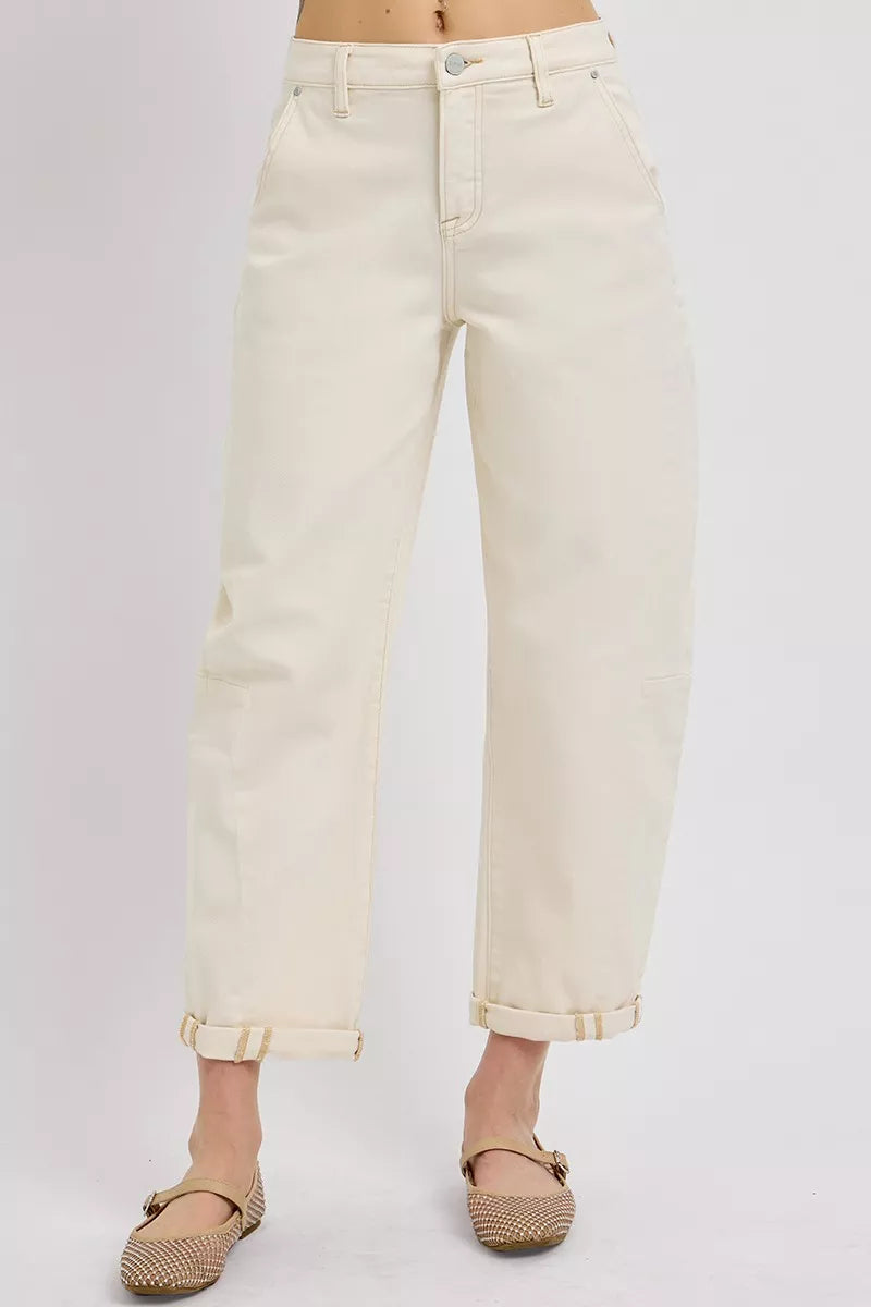 RISEN High Rise Relaxed Barrel Cuffed Jeans - Sydney So Sweet