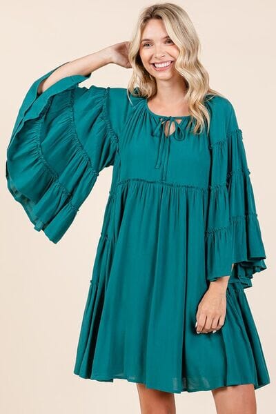 Mittoshop Frill Tie Neck Bell Sleeve Dress - Sydney So Sweet