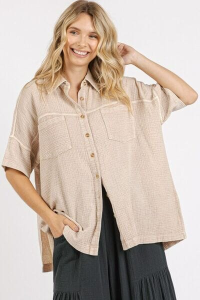 Mittoshop Mineral Wash Gauze Oversized Short Sleeve Shirt - Sydney So Sweet