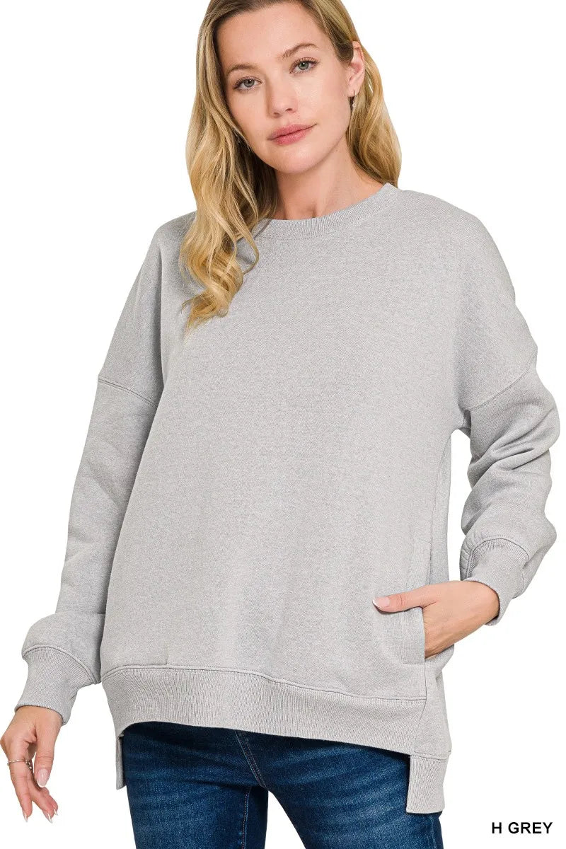 Zenana Full Size Fleece Hi-low Boyfriend Sweatshirts with Pockets Plus Size - Sydney So Sweet