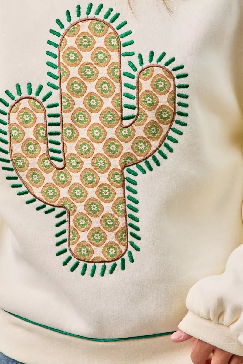 BiBi Cactus Embroidered Fleece Sweatshirt - Sydney So Sweet