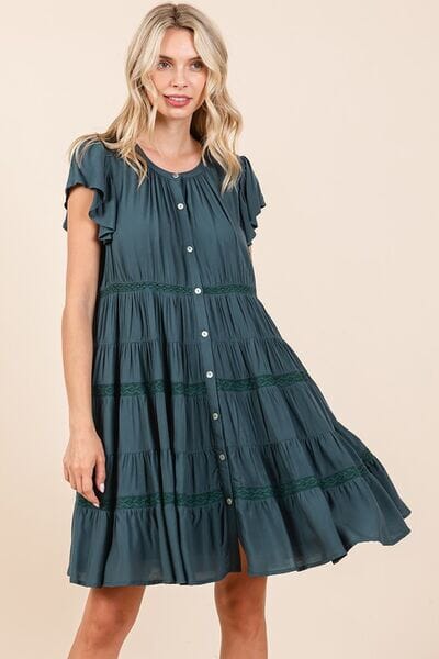 Mittoshop Lace Detail Ruffled Button Down Tiered Dress - Sydney So Sweet