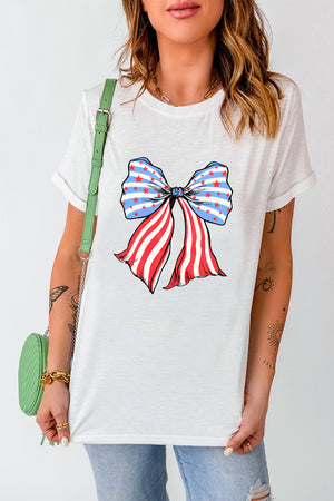 Bow Flag Patriotic Women's Short Sleeve Graphic T-Shirt - Sydney So Sweet